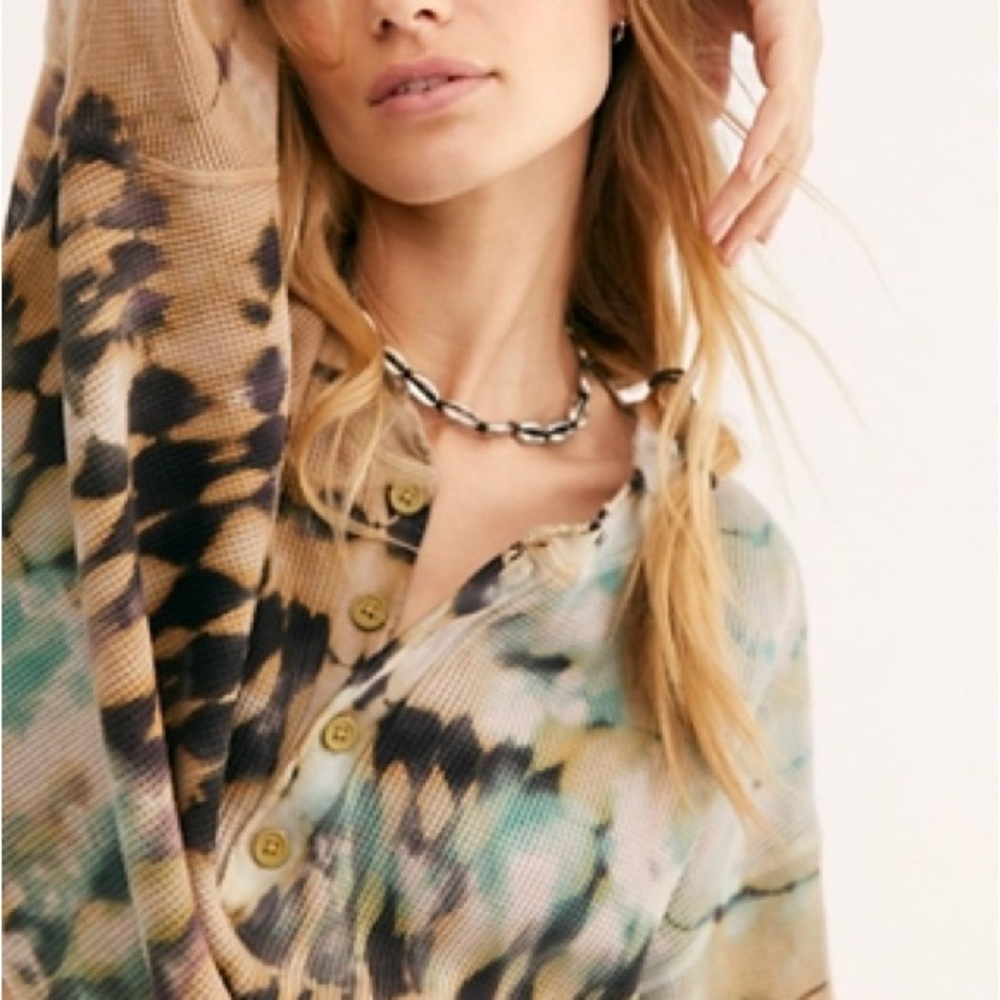 Free People DayDreamer Multicolor Button-Up Henley Top